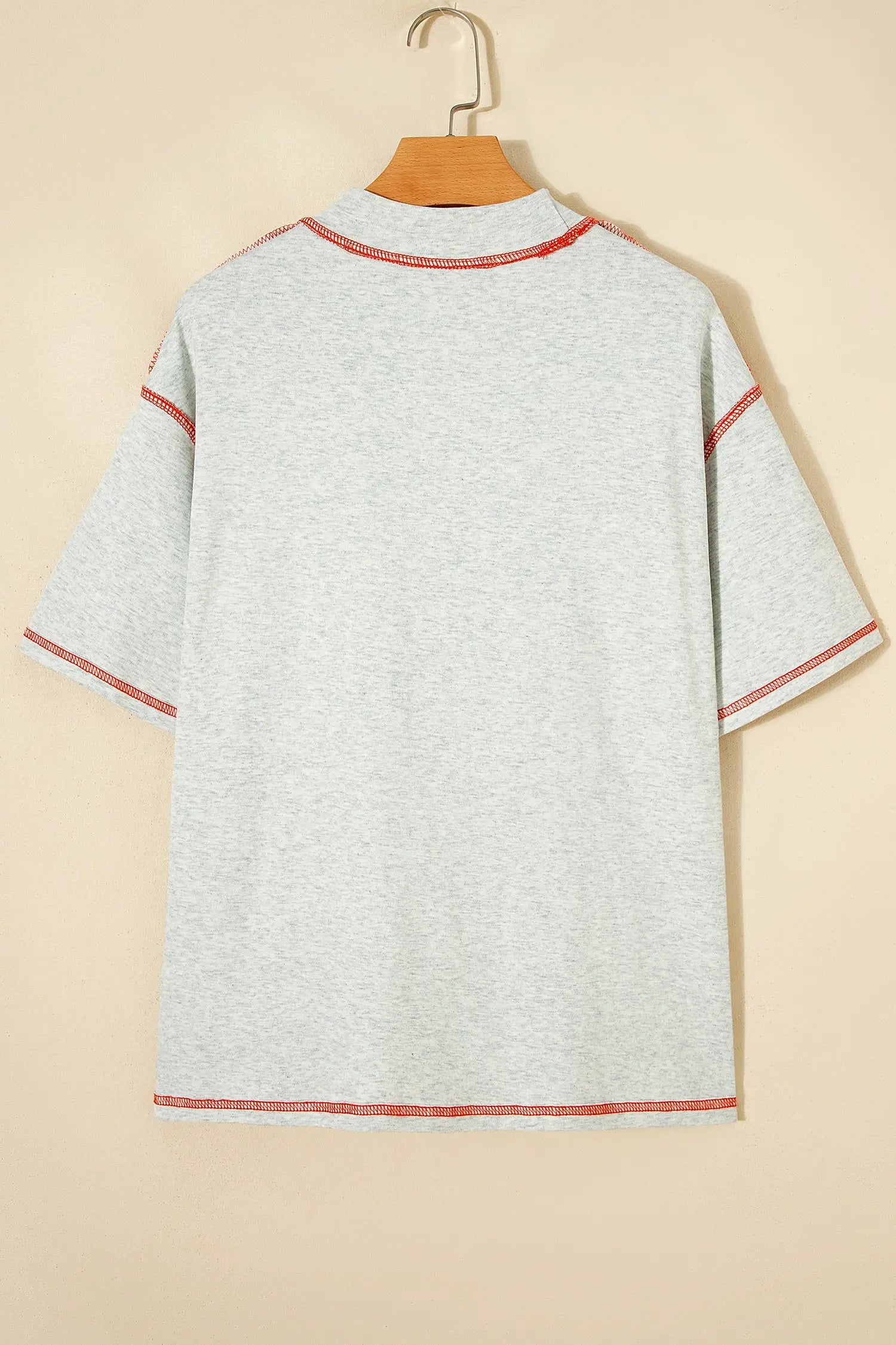 Reversible Contrast Stitch Drop Shoulder High Neck Short Sleeve Tee