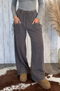 Dark Brown Cotton Mineral Wash Elastic Waist Drawstring Tie Detail Cargo Pants