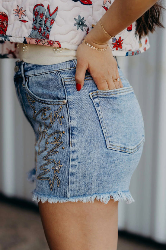 Western Embroidery Stud Denim Shorts Women UK