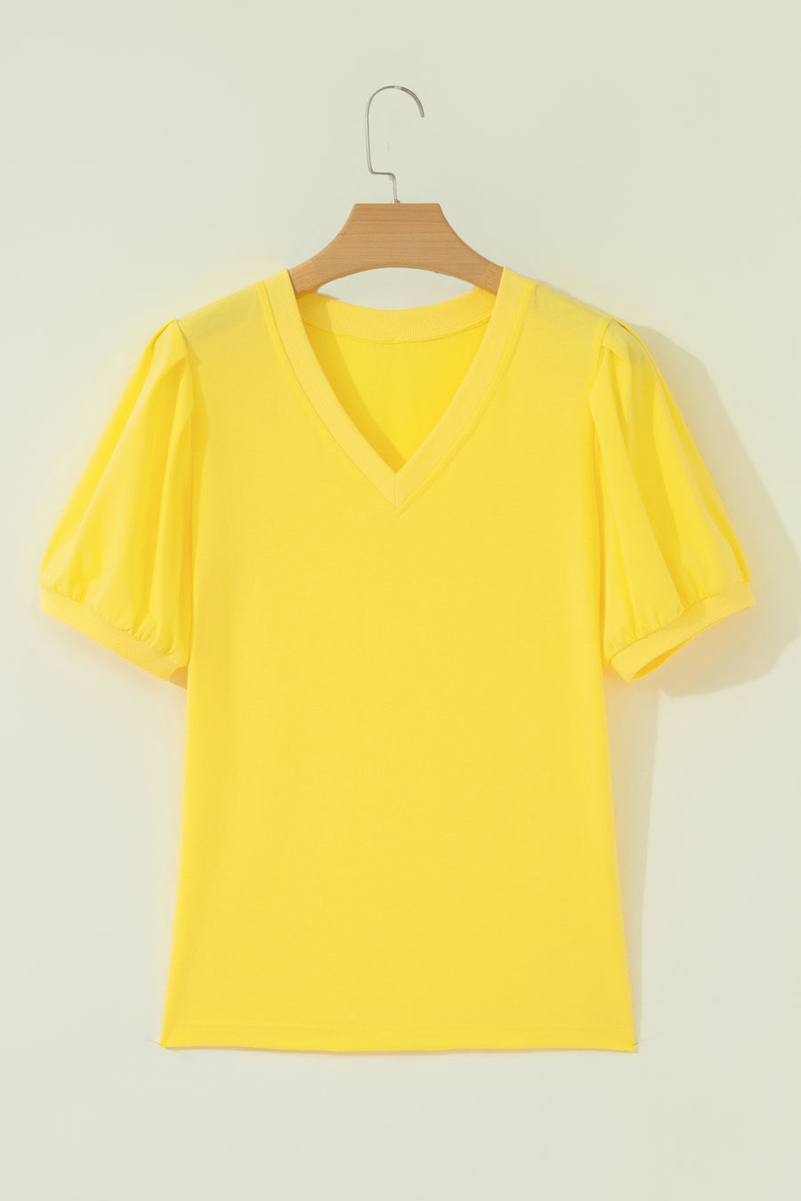 V Neck Puff Sleeve Blouse Top Mint Green Women UK