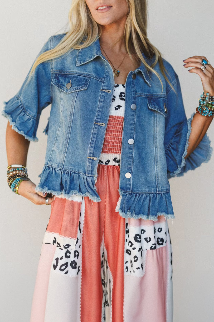 Half sleeve denim jacket side view — Fashionfitz UK