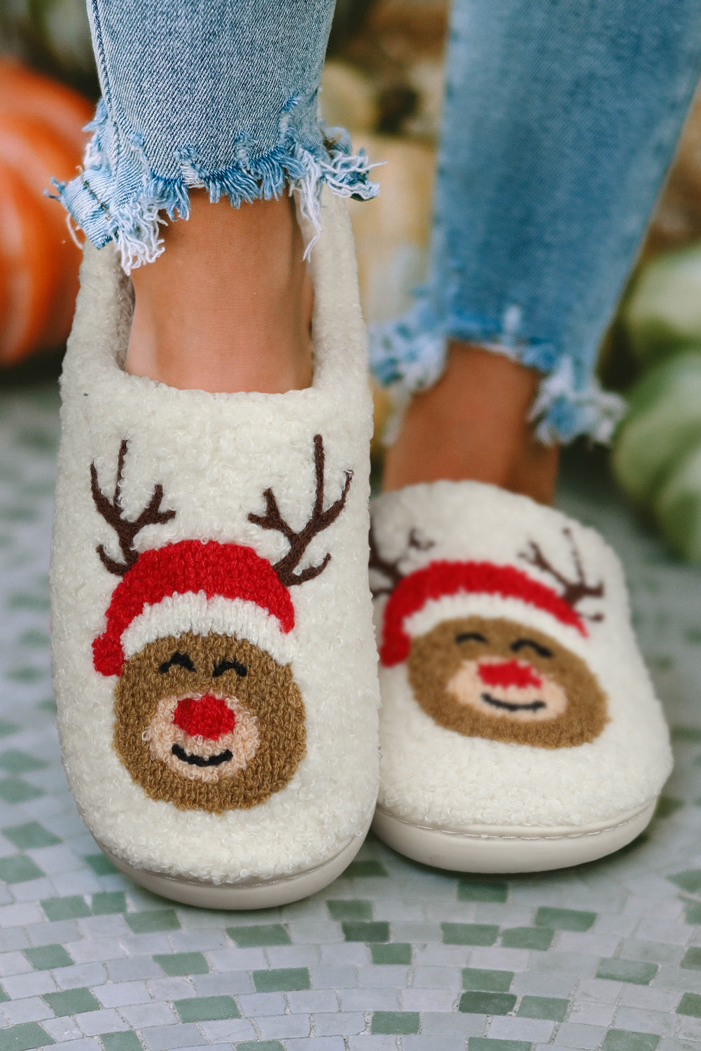 White Christmas Gingerbread Man Plush Home Slippers