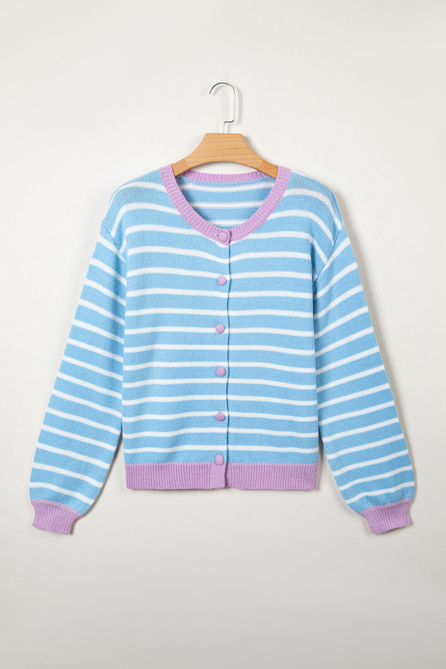 Stripe Contrast Trim Button Down Cardigan Women UK