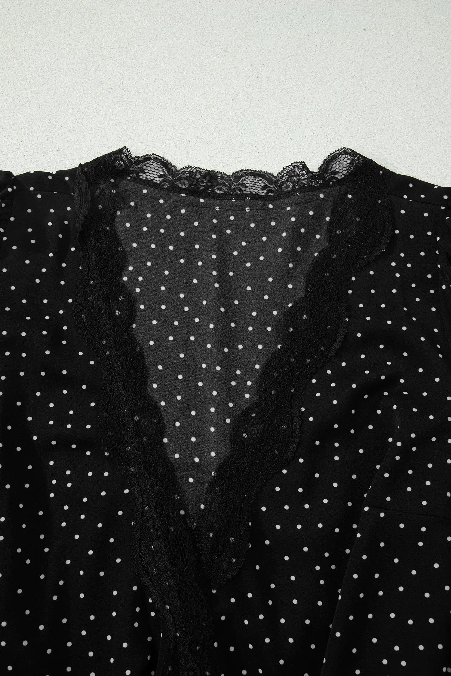 Polka dot lace trim wrap v-neck short sleeve mini dress dresses
