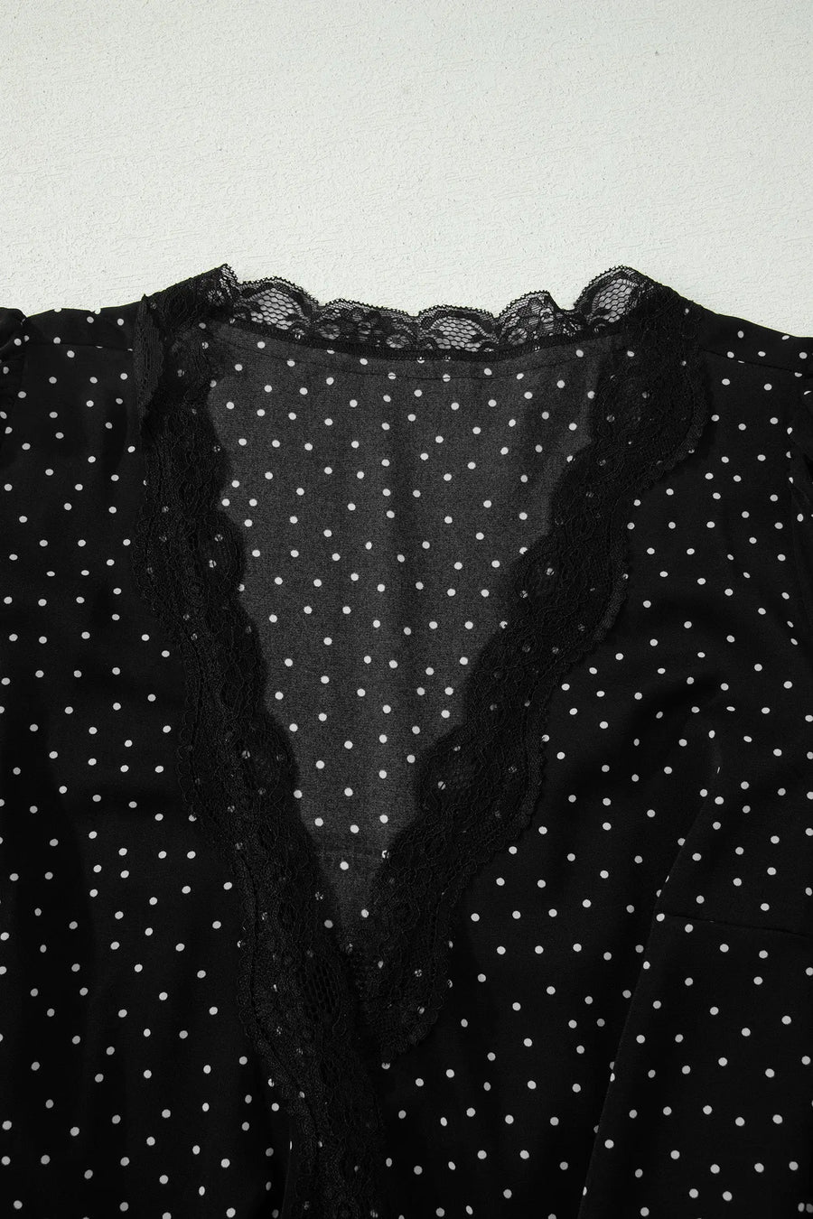 Polka dot lace trim wrap v-neck short sleeve mini dress dresses