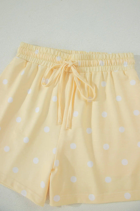 Polka Dot Exposed Seam Loose Tee Drawstring Shorts Two-Piece Set