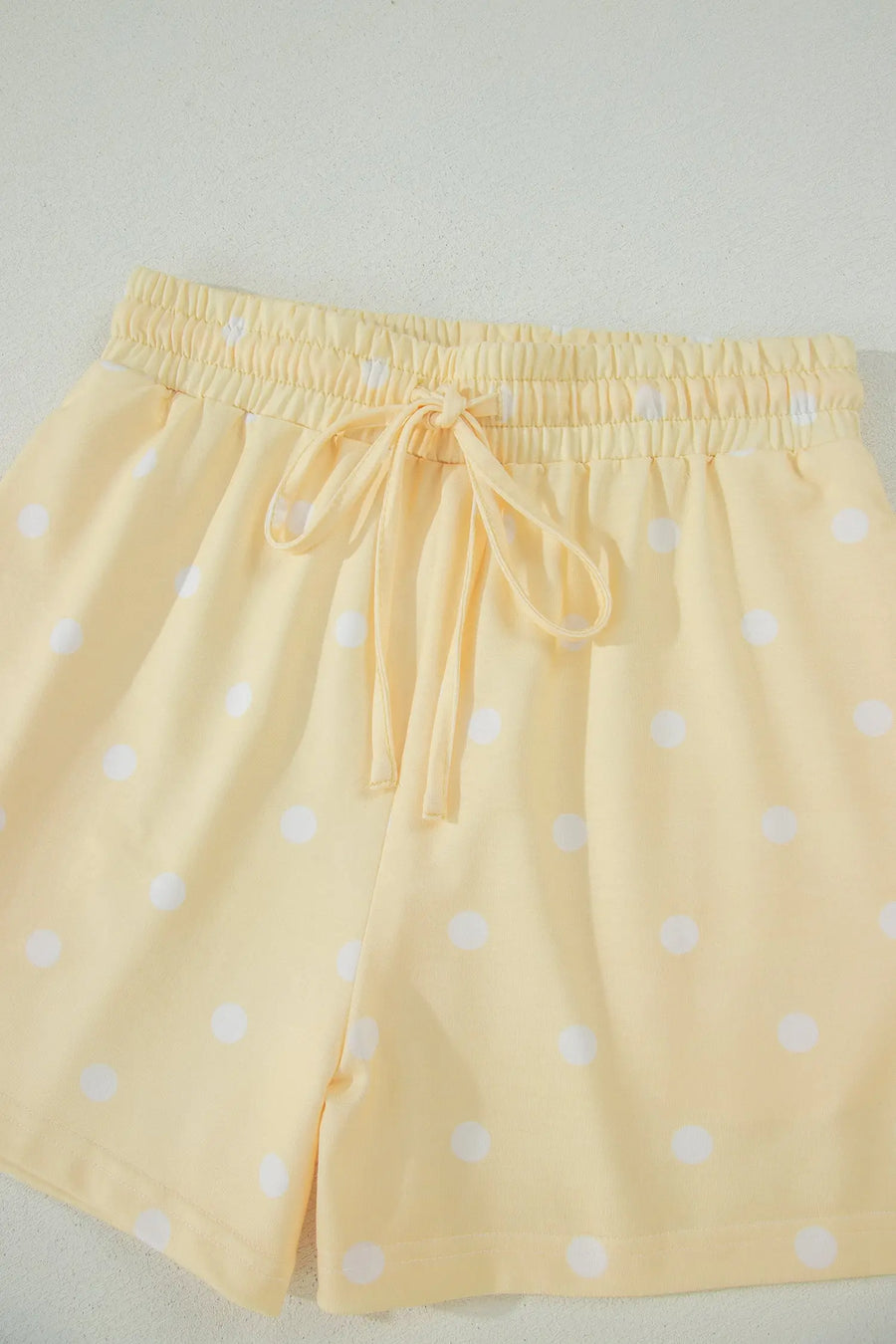 Polka Dot Exposed Seam Loose Tee Drawstring Shorts Two-Piece Set