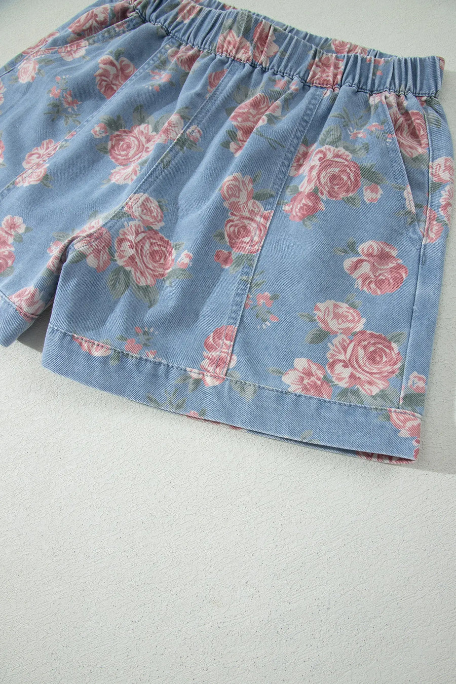 Floral Denim Short Sleeve Top and Shorts Set Women UK — styled flat lay | Fashionfitz UK