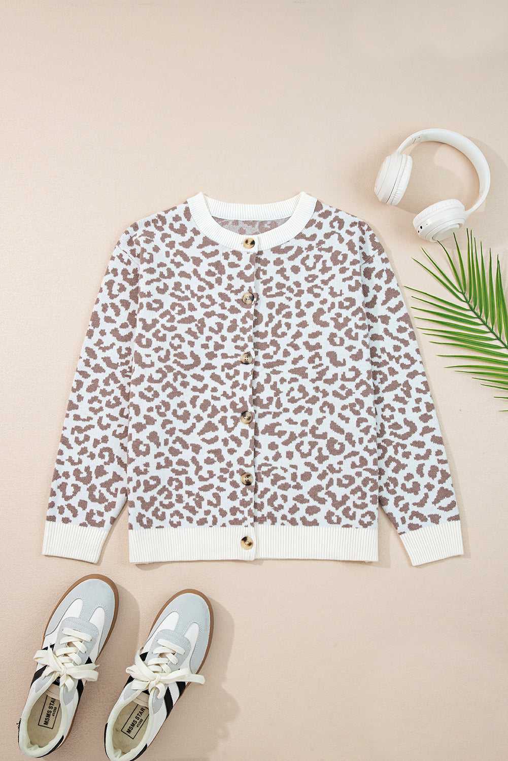 leopard print cardigan in oversized chunky knit