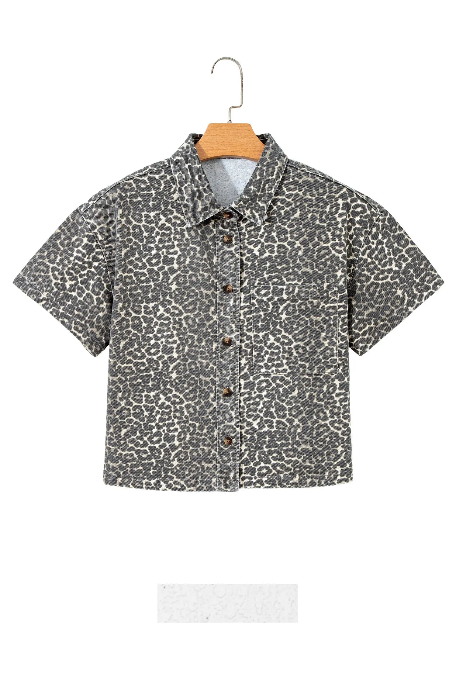 Gray leopard short sleeve denim shirt shirts