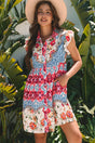 Rose Floral Mixed Pattern Ruffle Flutter Sleeve Dress Women UK