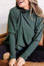 Green stripe high neck dropped shoulder long sleeve top front view — Fashionfitz UK