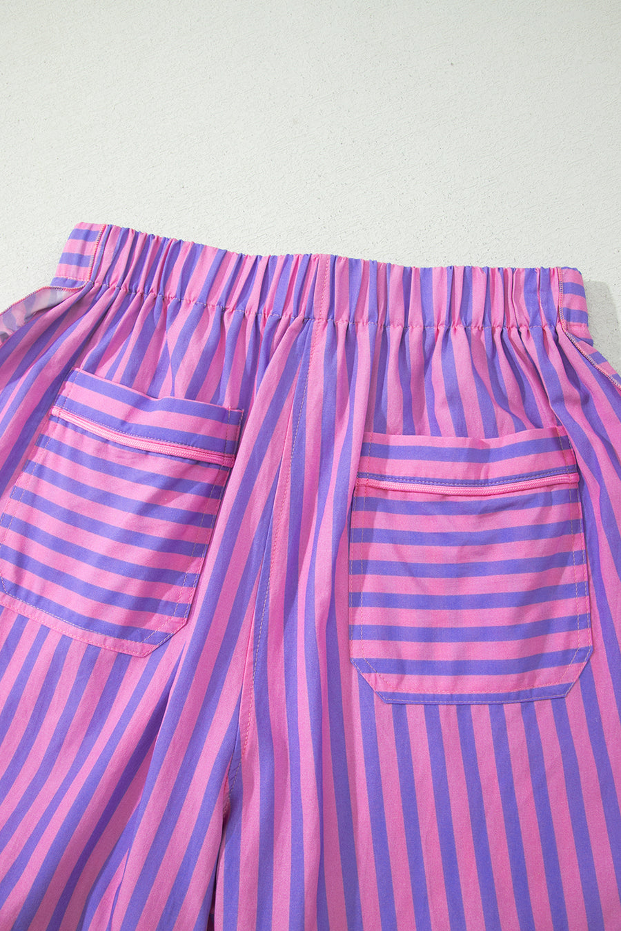 Stripe Ruffle Trim Elastic Waist Shorts Women UK
