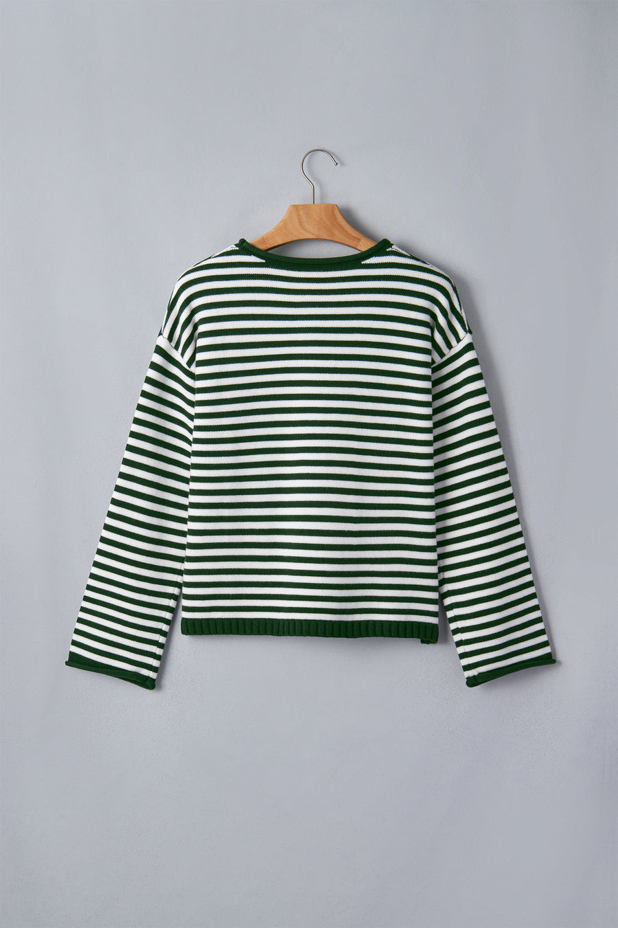 Stripe Drop Shoulder Button Placket Sweater