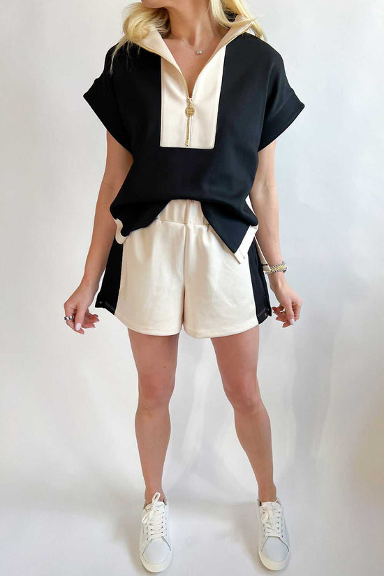 Contrast Zipped T-Shirt and Short Set