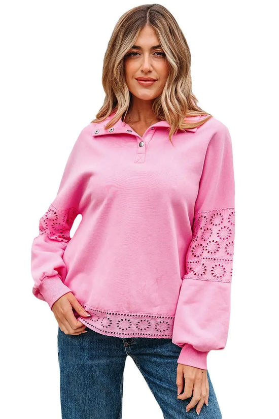 Embroidered flower snap sweatshirt sweatshirts