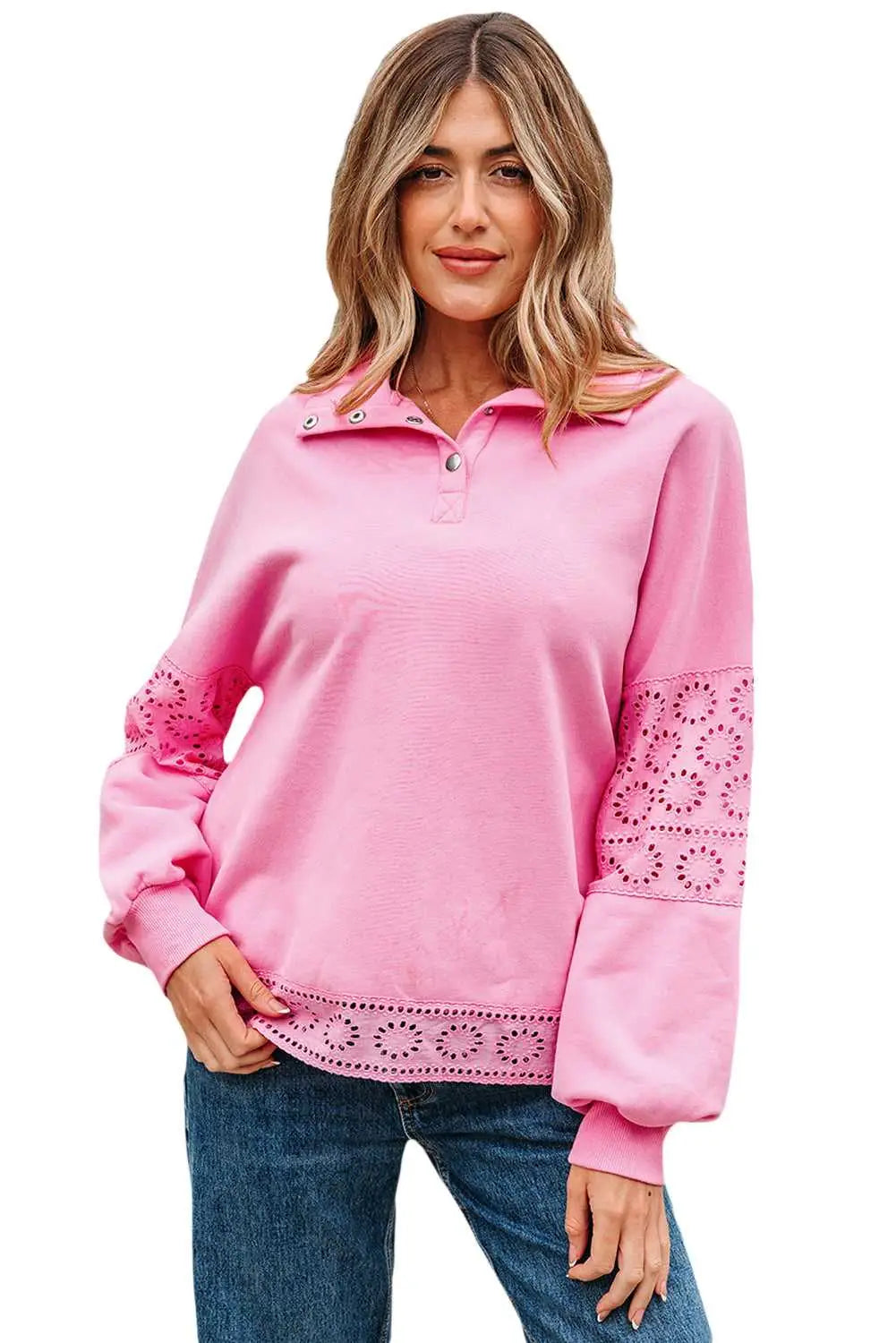 Embroidered flower snap sweatshirt sweatshirts