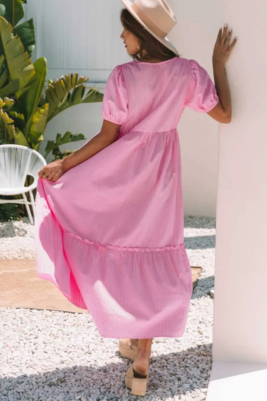 Romantic pink stripe maxi dress dresses