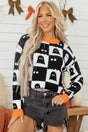 High Neck Drop Shoulder Geometric Print Sweater
