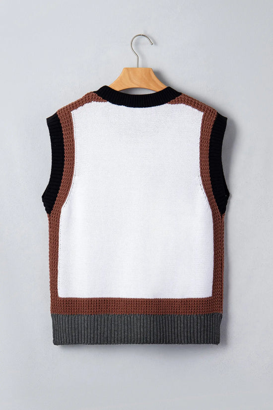 White western horse head print sweater vest colour block trim sleeveless sweaters