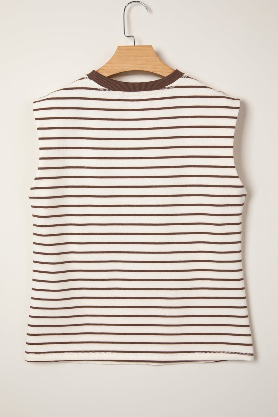 Red Stripe Ribbed Round Neck Trim Loose Tank Top Women UK