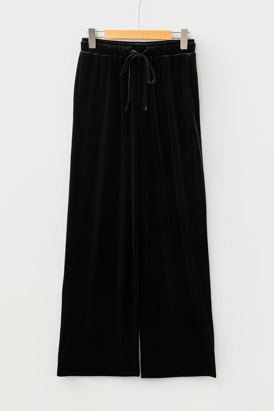 Black Velvet Straight‑Leg Drawstring Trousers