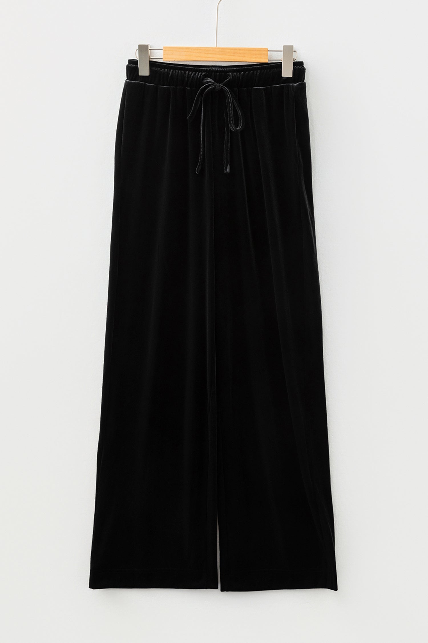 Black Velvet Straight‑Leg Drawstring Trousers