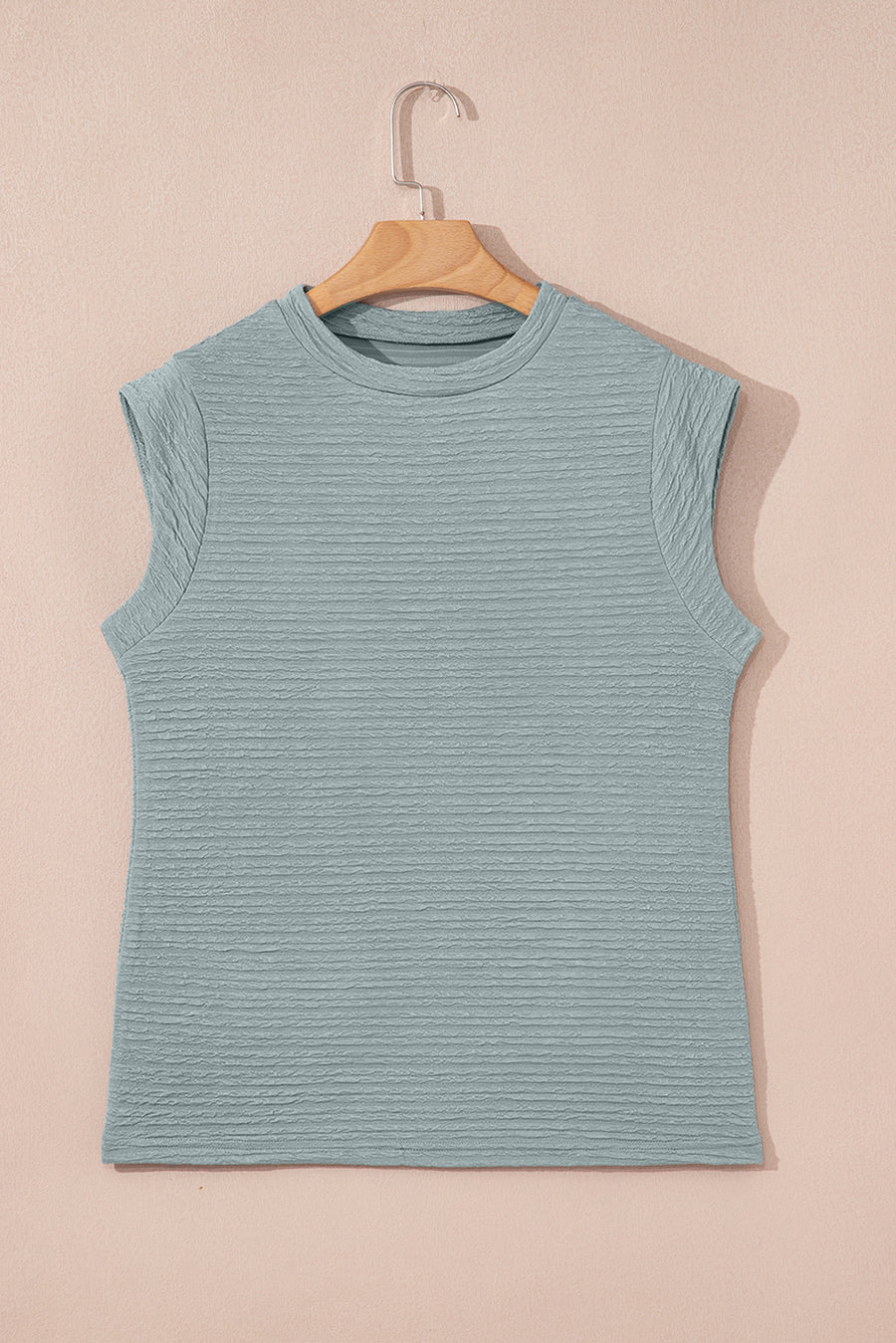 Beau Blue Solid Color Textured Crew Neck Tank Top