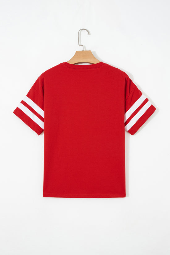 Varsity Stripe Crew Neck Short Sleeve Cotton T-Shirt