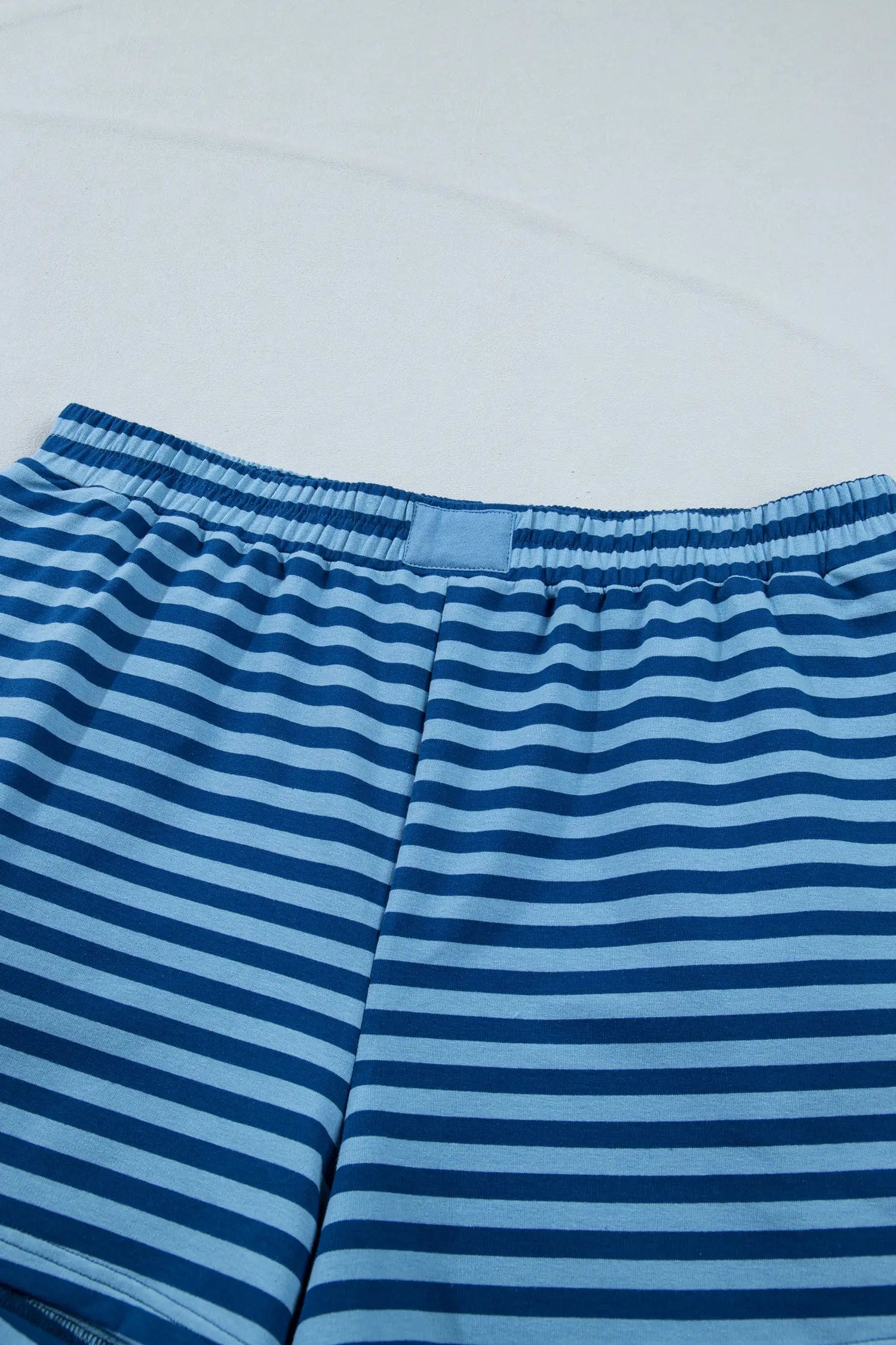 Blue stripe plus size dropped shoulder tee & shorts two-piece set outfit sets