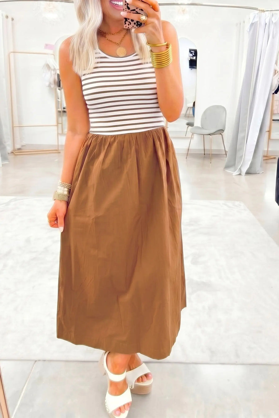 Striped colourblock maxi dress back view — Fashionfitz UK