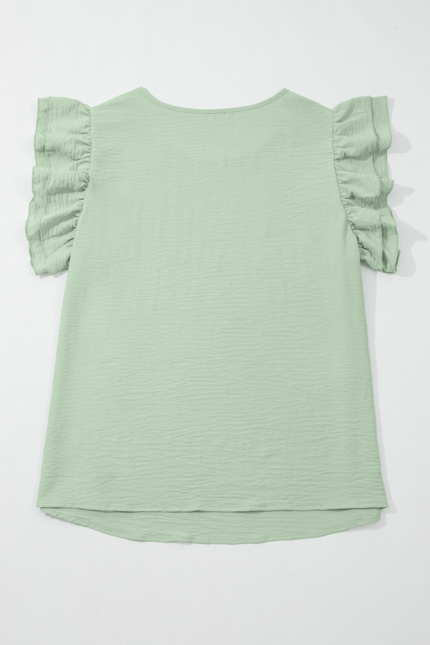 Clearly Aqua Plus Size Double Ruffle Sleeve Crew Neck Top Solid