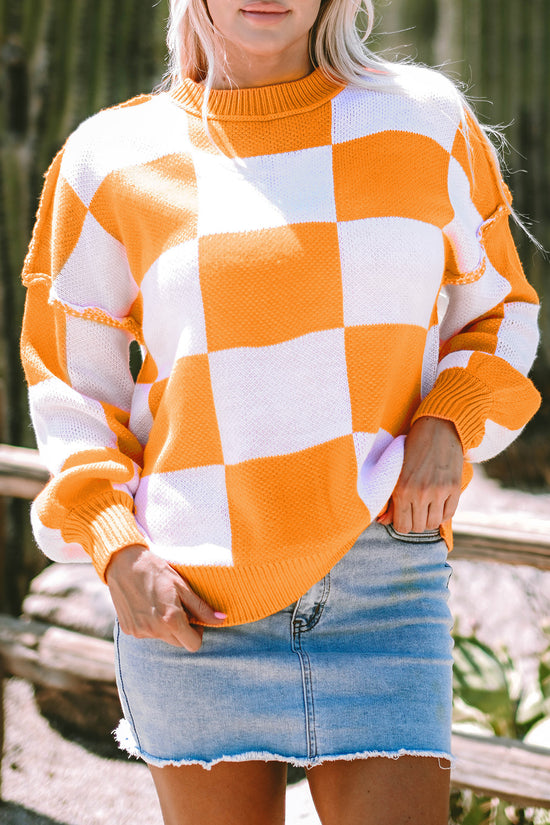 Checkered Bishop Sleeve Sweater
