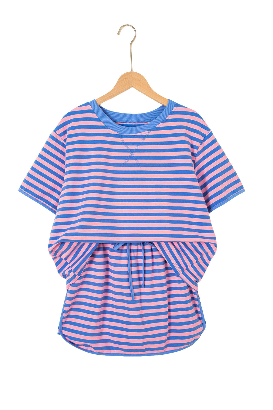 Stripe Short Sleeve Top &amp; Drawstring Skort Set Women UK