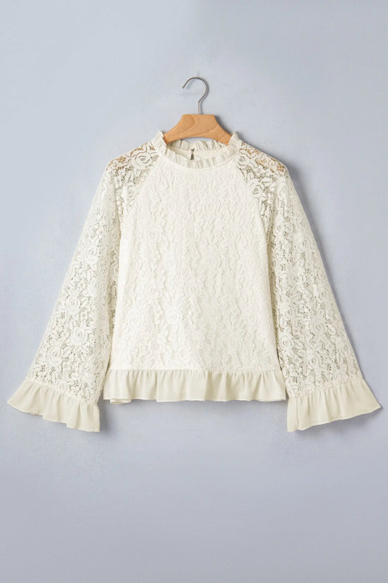 Women's lace ruffle trim blouse flat lay casual