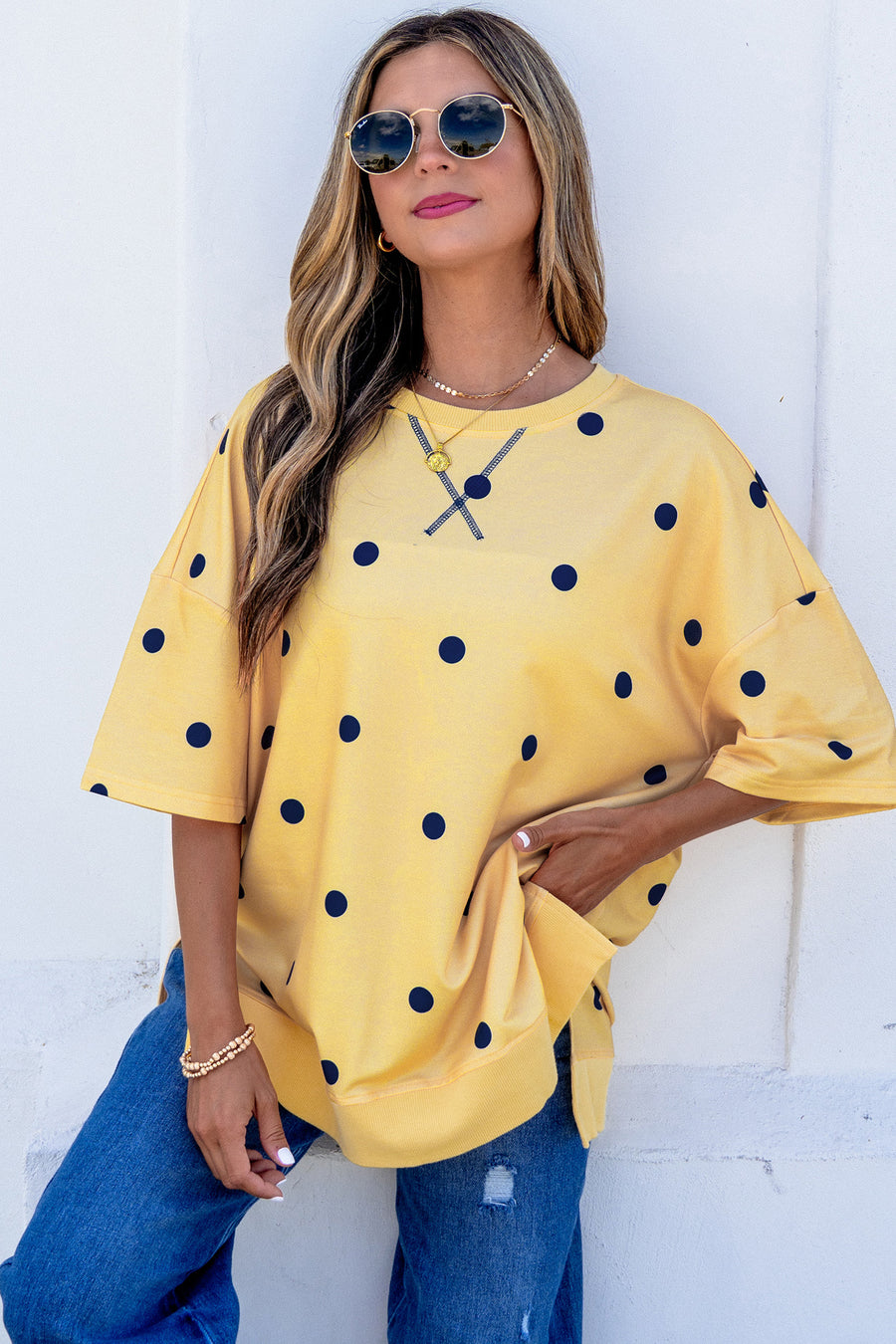 Polka Dot Crossed Seam Oversized Tunic Tee Women UK