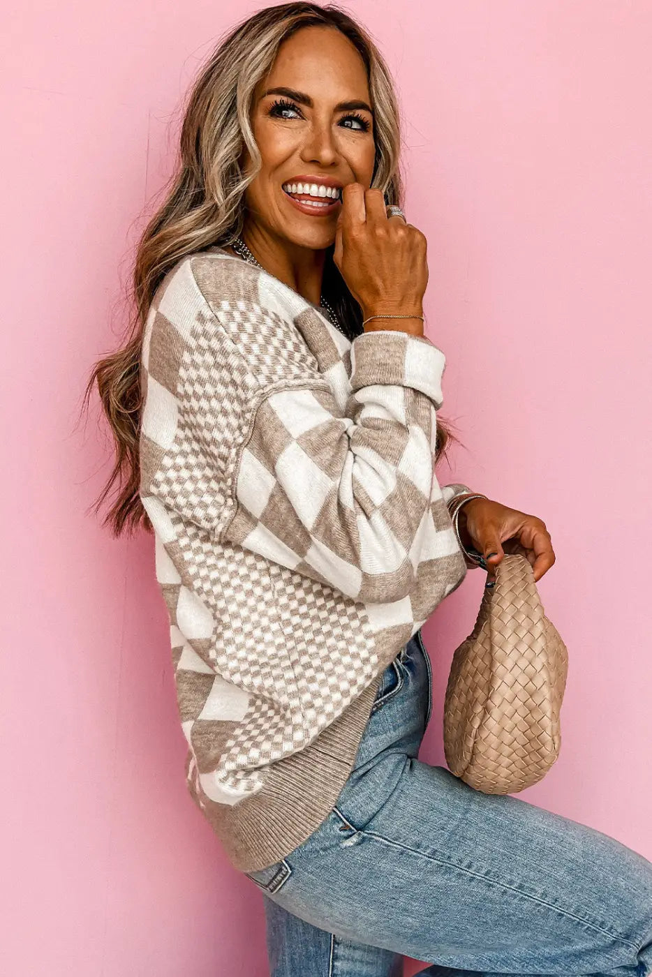Smoky plaid soft knit jumper sweaters