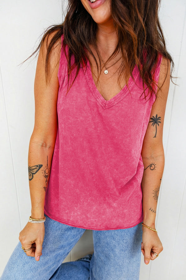 Rose Red Mineral Wash V Neck Tank Top Women UK