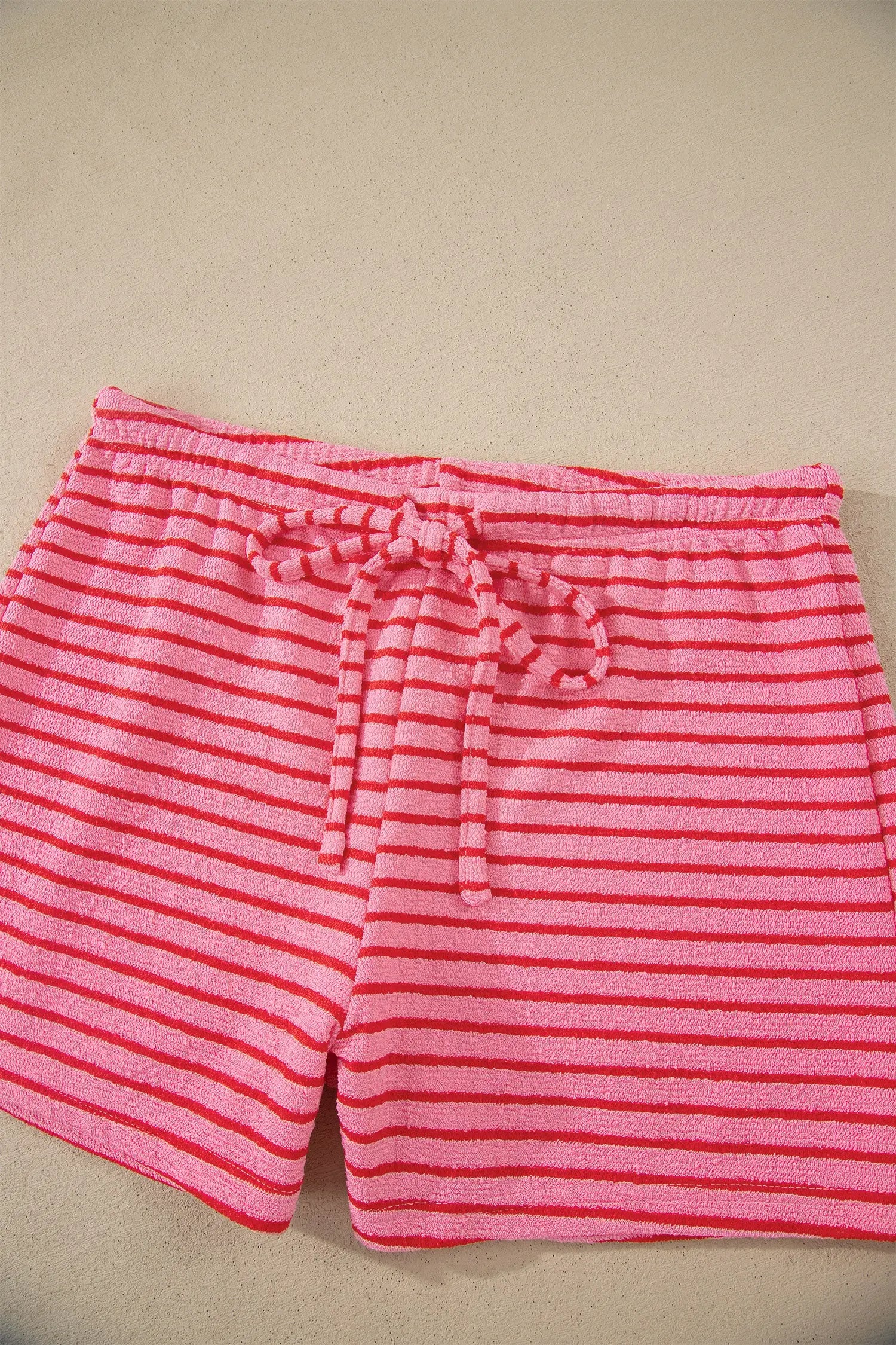 Rose stripe side split knit tee & drawstring shorts co-ord set outfit sets