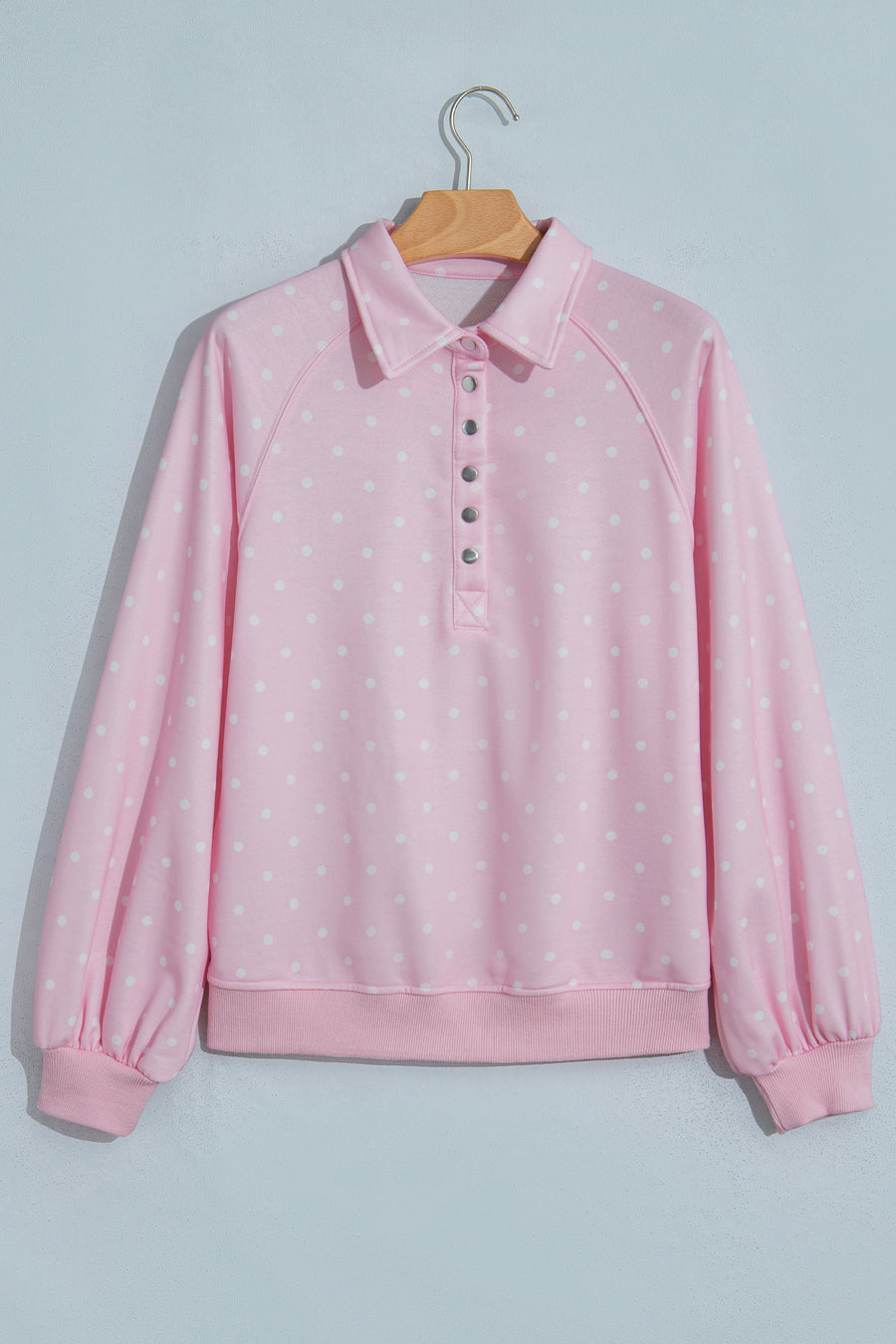 Pink Polka Dot Metal Button Collar Pullover Sweatshirt Women UK