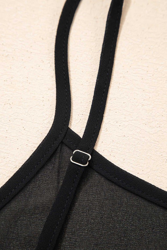 Adjustable strap detail of Black Floral Sleeveless Maxi Dress for a customizable fit and added comfort in summer styling.