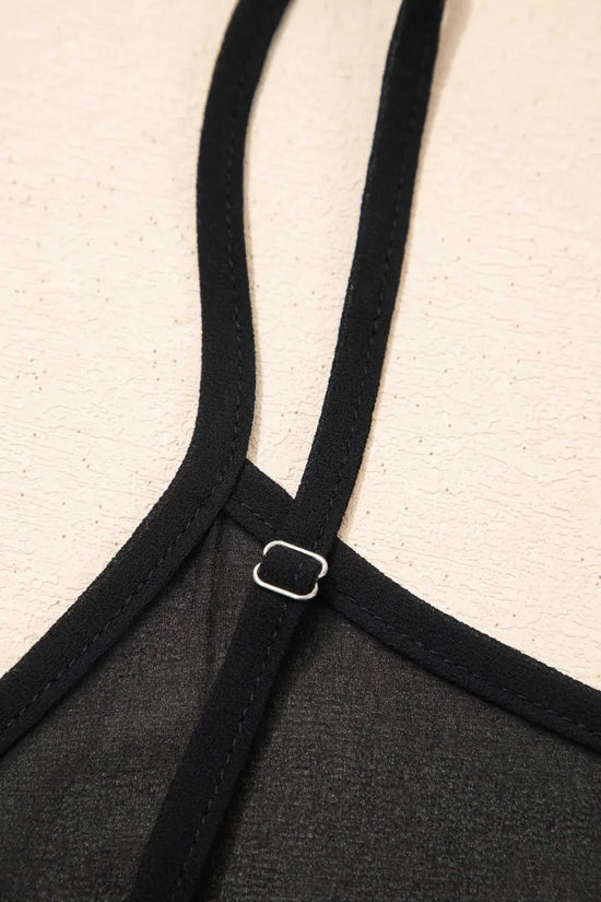 Adjustable strap detail of Black Floral Sleeveless Maxi Dress for a customizable fit and added comfort in summer styling.
