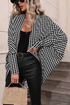 Relaxed-fit kimono jacket in black houndstooth print, styled for autumn layering