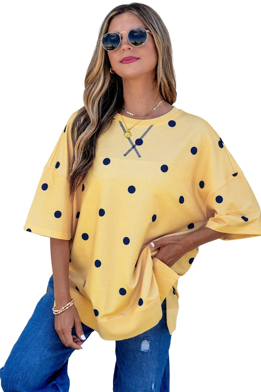 Polka Dot Crossed Seam Detail Oversized Tee Women UK