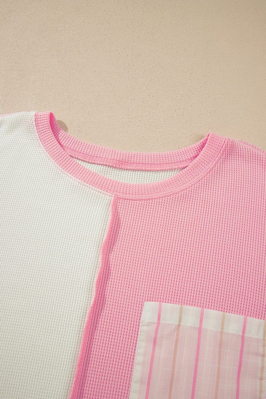 Pink Colourblock Plaid Panel Long Sleeve Plus Size Blouse
