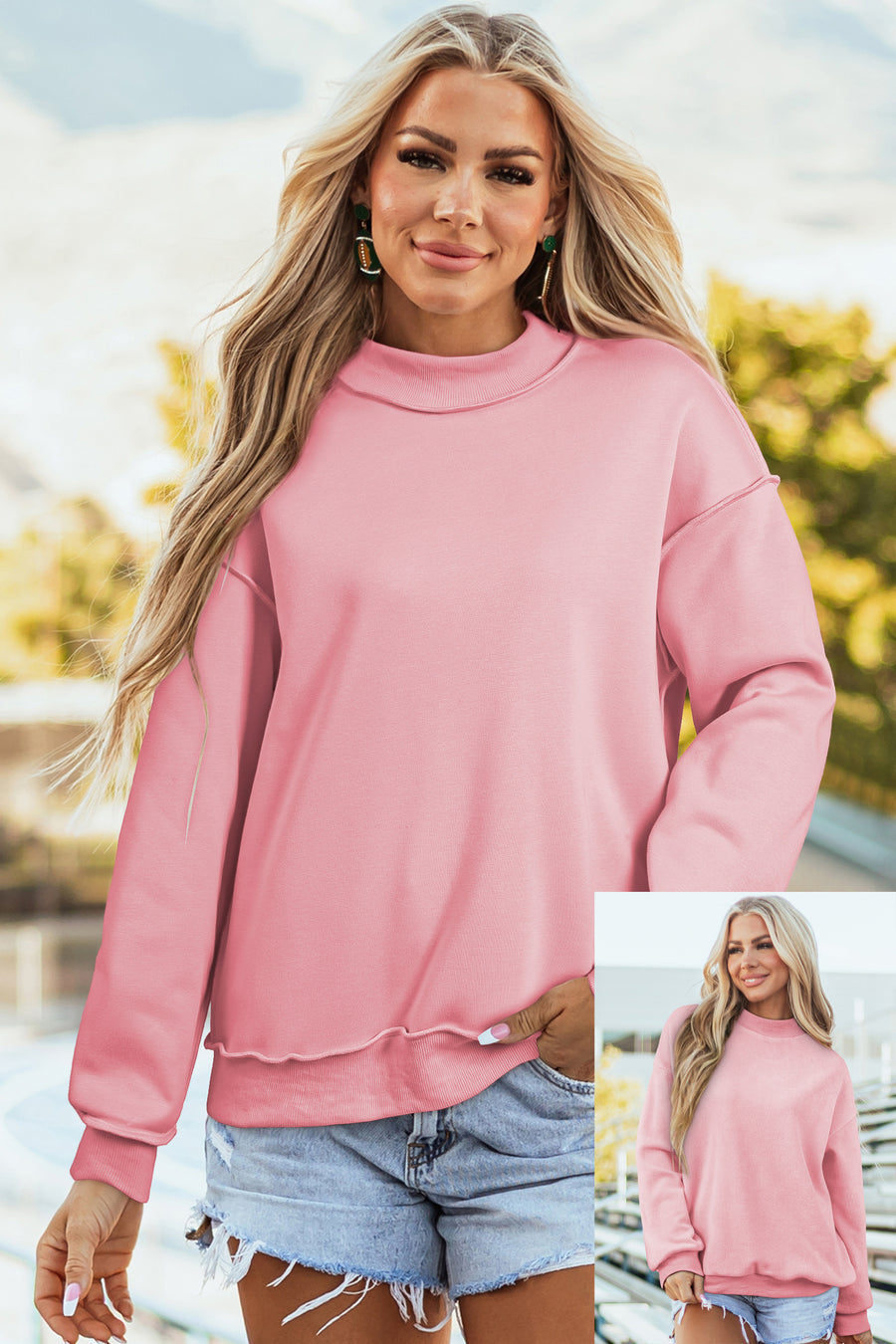 Drop Shoulder Reversible Mock Neck Sweatshirt Women UK