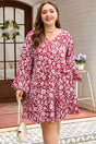 Purple Plus Size Floral Balloon Sleeve V Neck Dress Women UK — front view