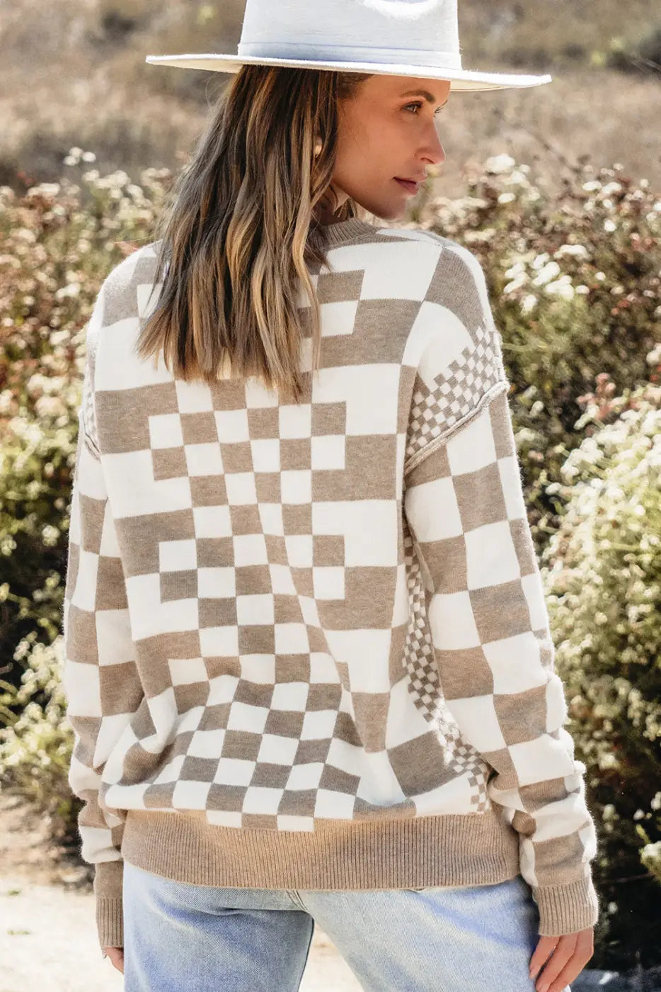 Smoky plaid soft knit jumper sweaters
