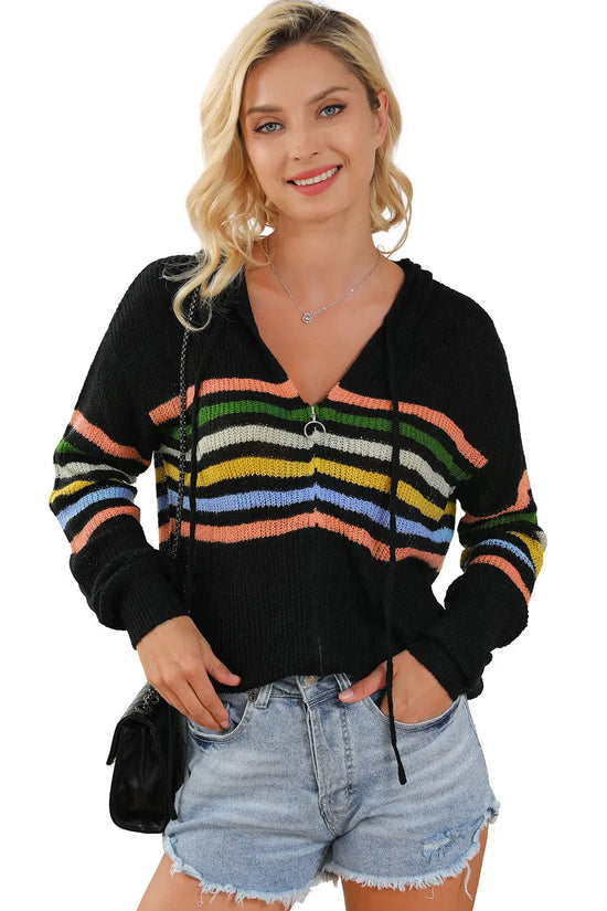 Striped zip up hooded sweater sweaters