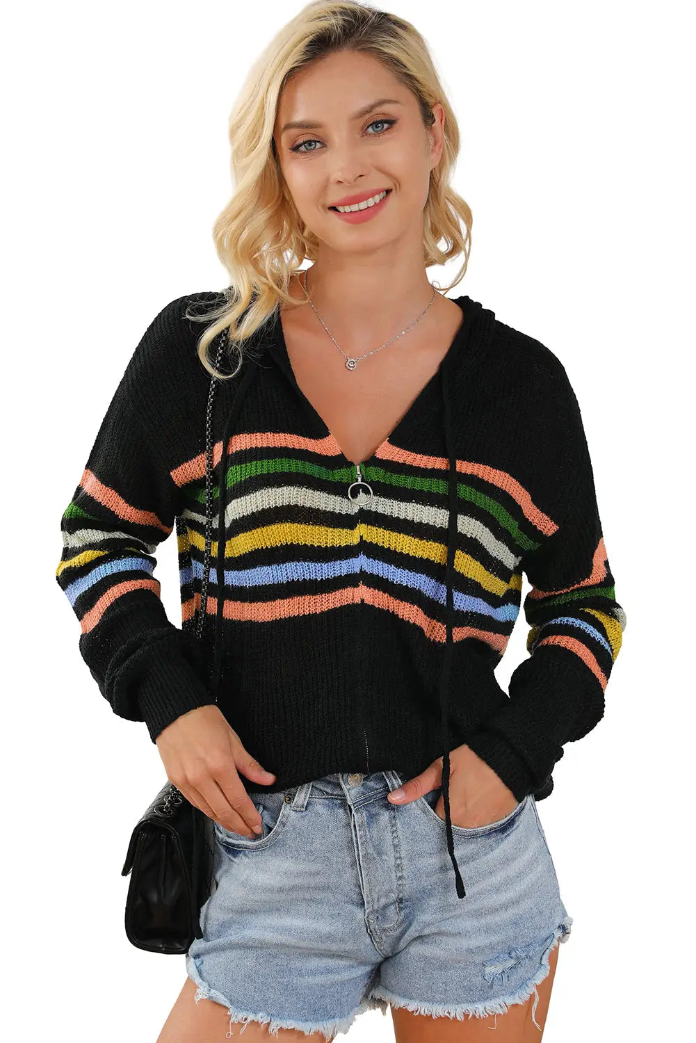 Striped zip up hooded sweater sweaters